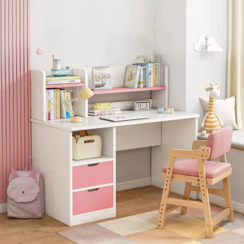 Mẫu Bàn Học Sinh Đẹp Gỗ Công Nghiệp Màu Hồng Phối Trắng Giá Tốt 