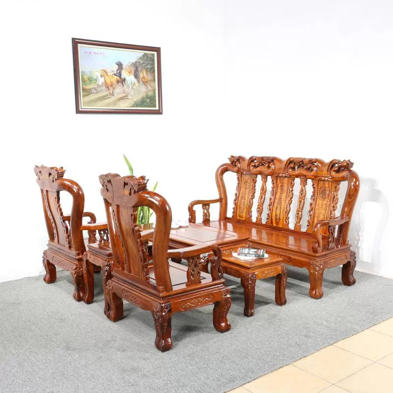 Bộ Salon Gỗ Hương Chạm Đào 6 Món Tay 10