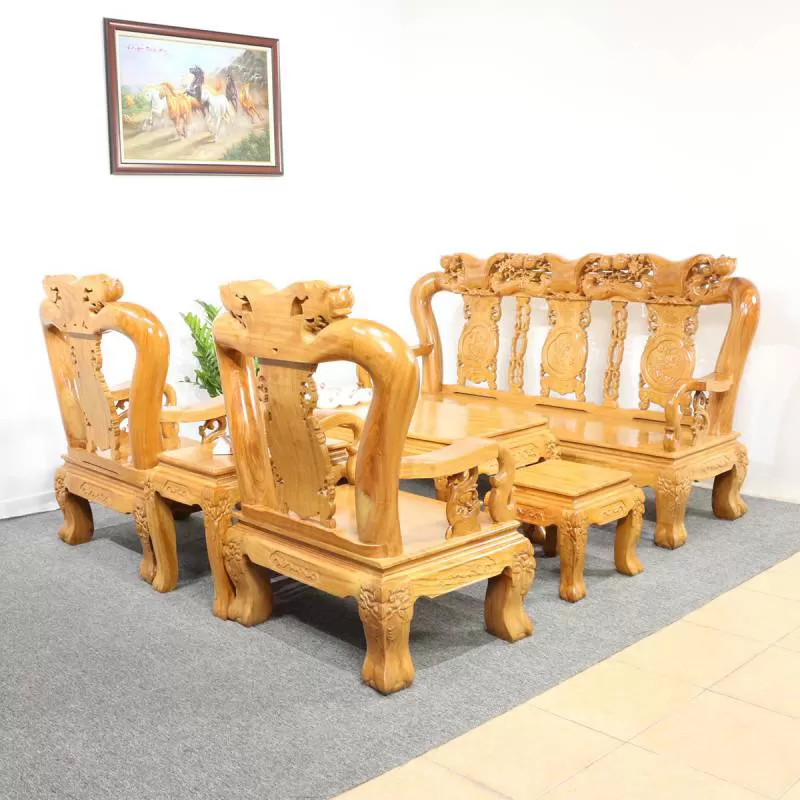 Bộ Salon Gõ Đỏ Chân Rồng Chạm Đào Tay 12 6 Món 