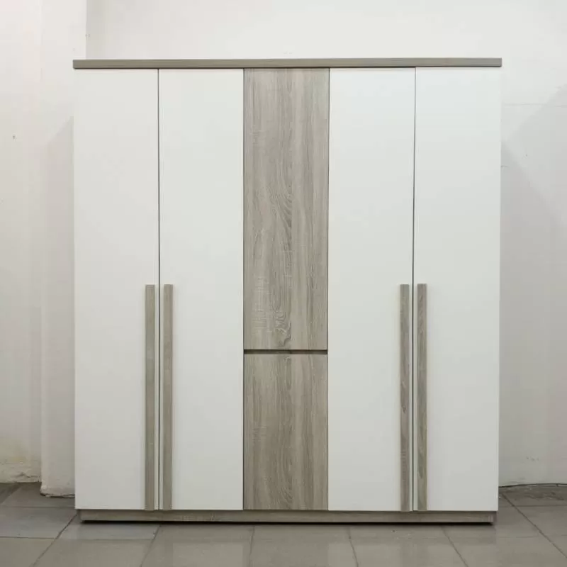 Tủ Quần Áo MDF Cửa Mở 5 Cánh Màu Xám Sọc Hiện Đại