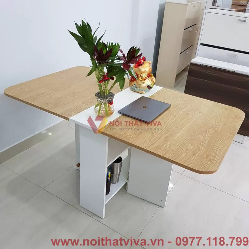 Bàn Ăn Xếp Gọn Thông Minh Gỗ MDF Màu Sồi Vàng 