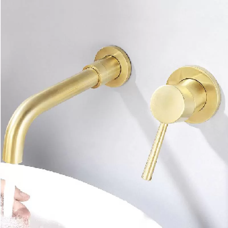 Vòi lavabo âm tường nóng lạnh mầu vàng mờ BRODA B300R