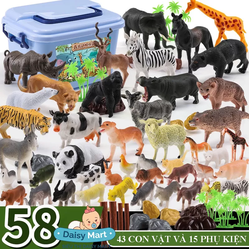 Hộp động vật 58 chiết tiết giúp các con làm quen với nhiều loại động vật 
