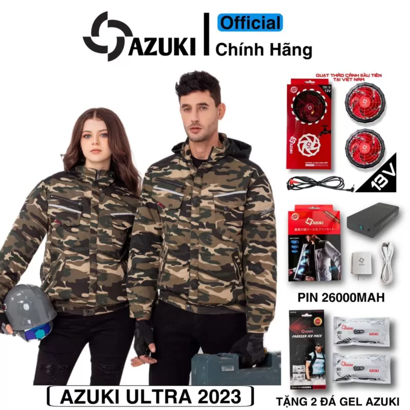 Màu rằn ri – Áo điều hòa Azuki Super Ultra 2023 – Pin 26000mah, Quạt 13V 