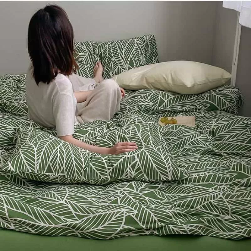 Bộ chăn ga gối cotton họa tiết thảm thực vật JJ2239A 
