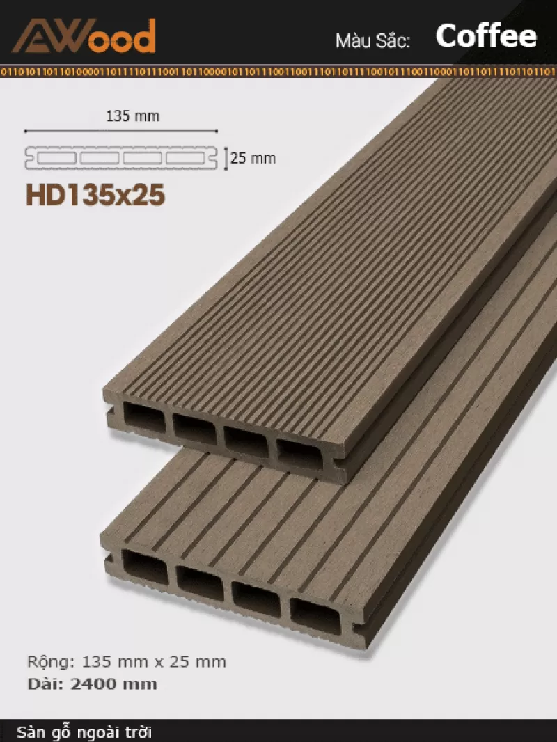 Sàn Gỗ Ngoài Trời AWood-HD135x25-Coffee 
