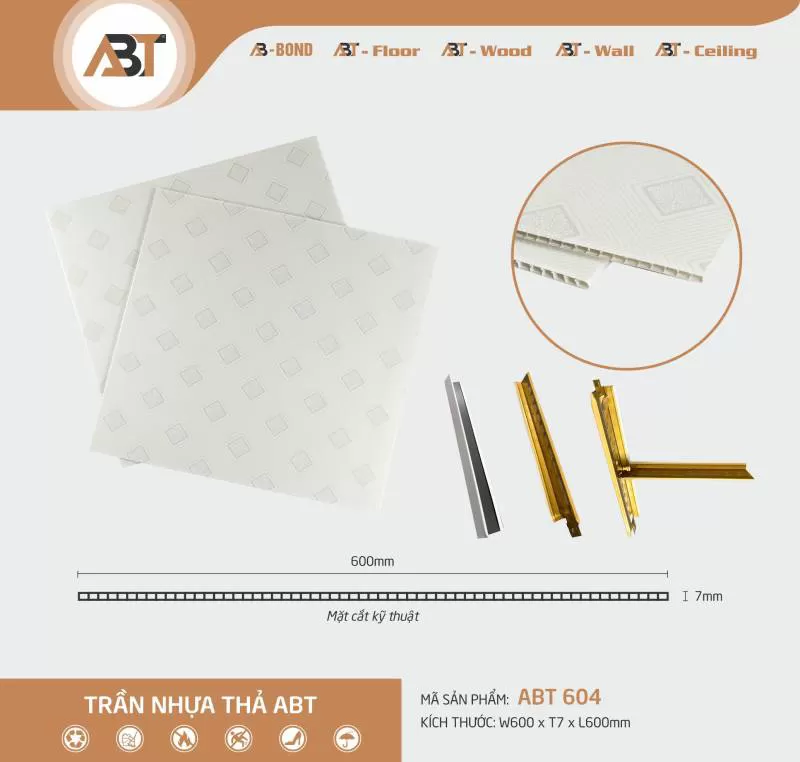 Trần nhựa thả ABT 604 ( KT : 60*60 )