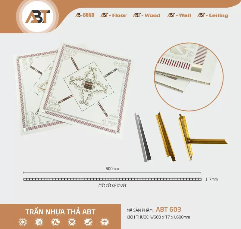 Trần nhựa thả ABT 603 (KT : 60*60 )