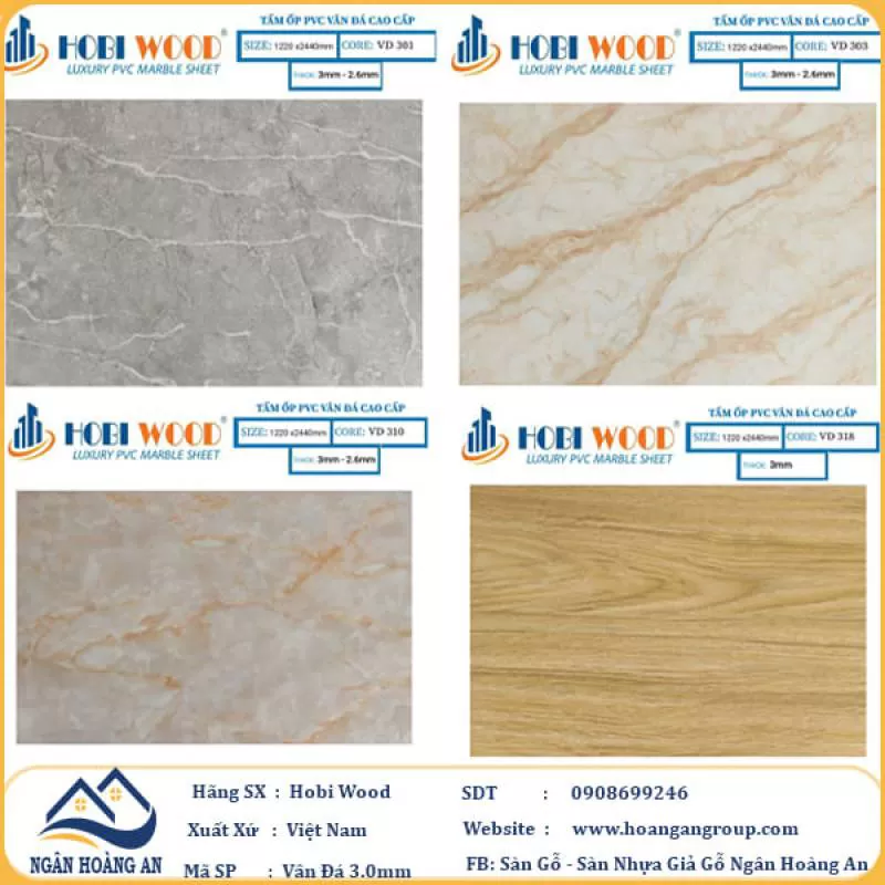 Tấm Nhựa Ốp Tường PVC Giả Vân Đá Hobi Wood Dày 3.2mm TPHCM, Đồng Nai
