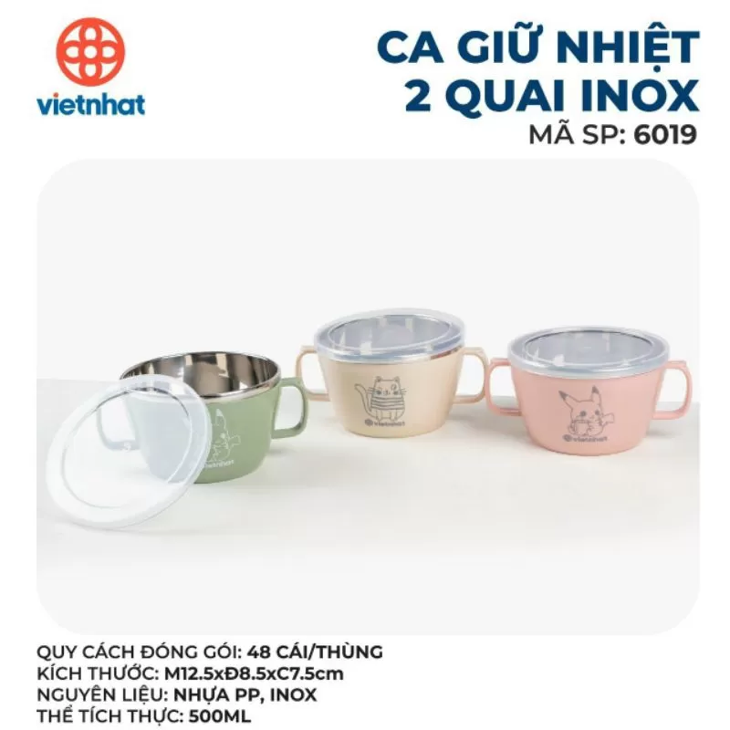 Ca giữ nhiệt 2 quai Inox 6019 cao cấp, giá tốt 