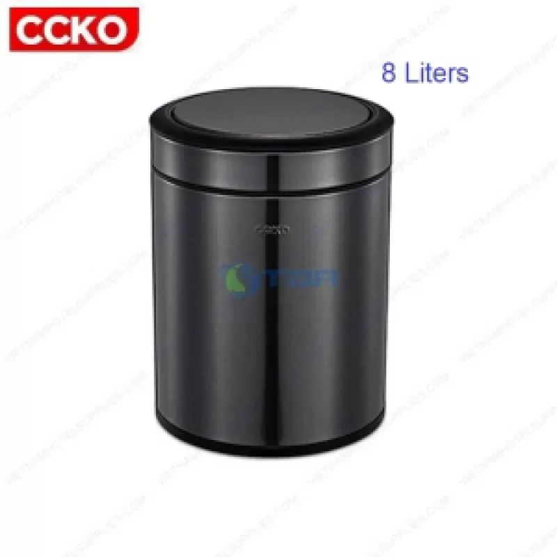 Thùng rác CCKO inox tròn nắp lật màu đen 8L #CK9907B