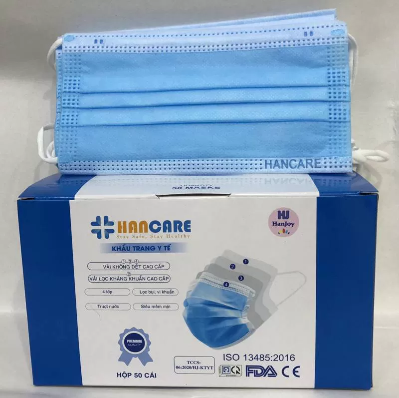 KHẨU TRANG KHÁNG KHUẨN HANCARE XANH CAO CẤP 4 LỚP