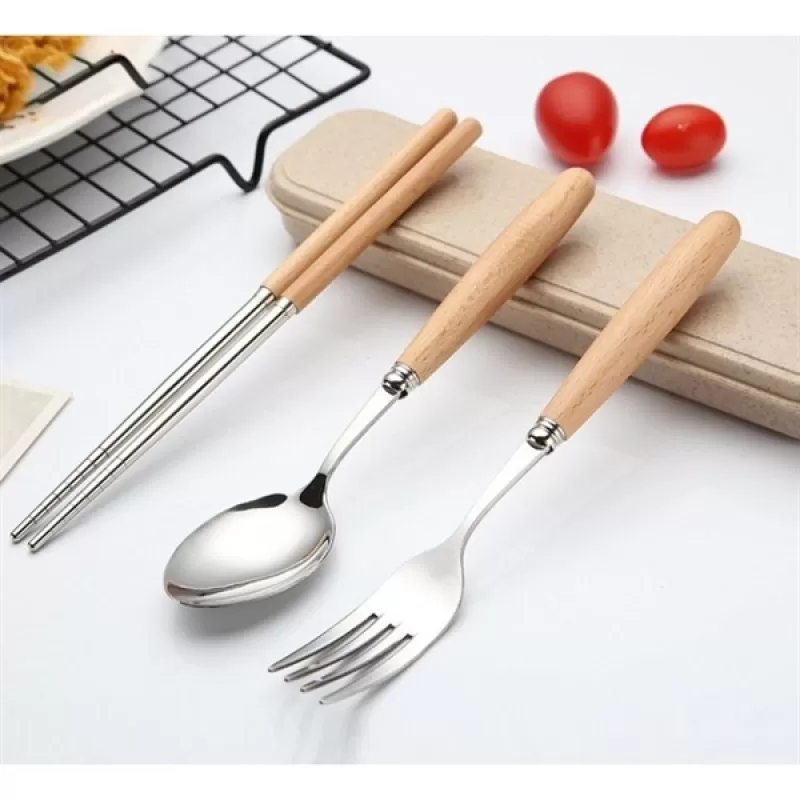 Hộp Dụng Cụ Ăn Uống 3 Món - Muỗng, Đũa, Nĩa Cán Gỗ (Thùng 200)