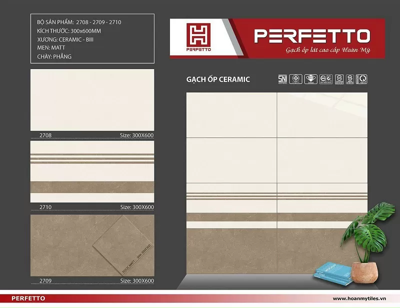 Gạch ốp lát 30x60cm Hoàn Mỹ Perfetto vân đá nâu 2708-2709 