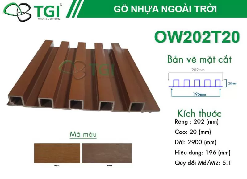 Lam gỗ Nhựa Ngoài Trời OW202T20 