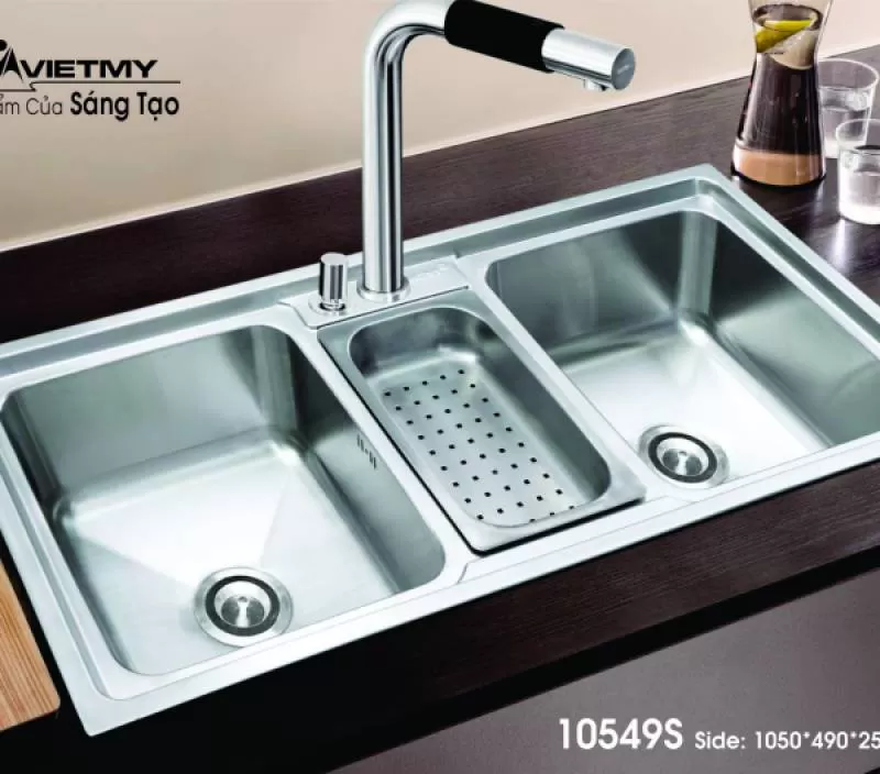 Chậu rửa inox 201 Việt Mỹ H.10549S, 1050 x 490 x 250 mm