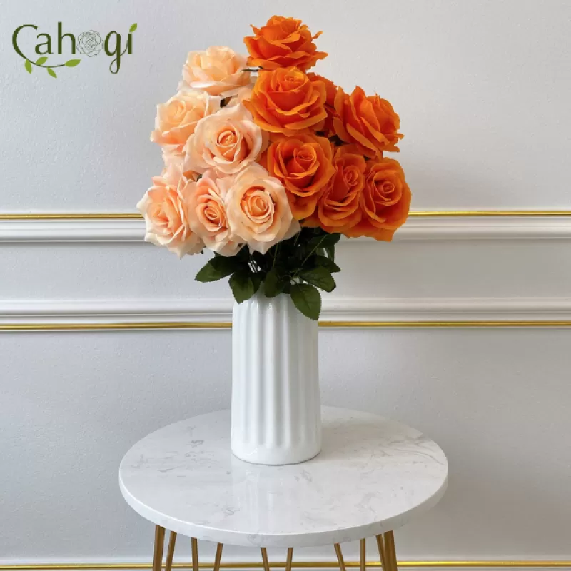 Hoa Giả - Chùm Hồng Vải 9 Bông 45 Cm 