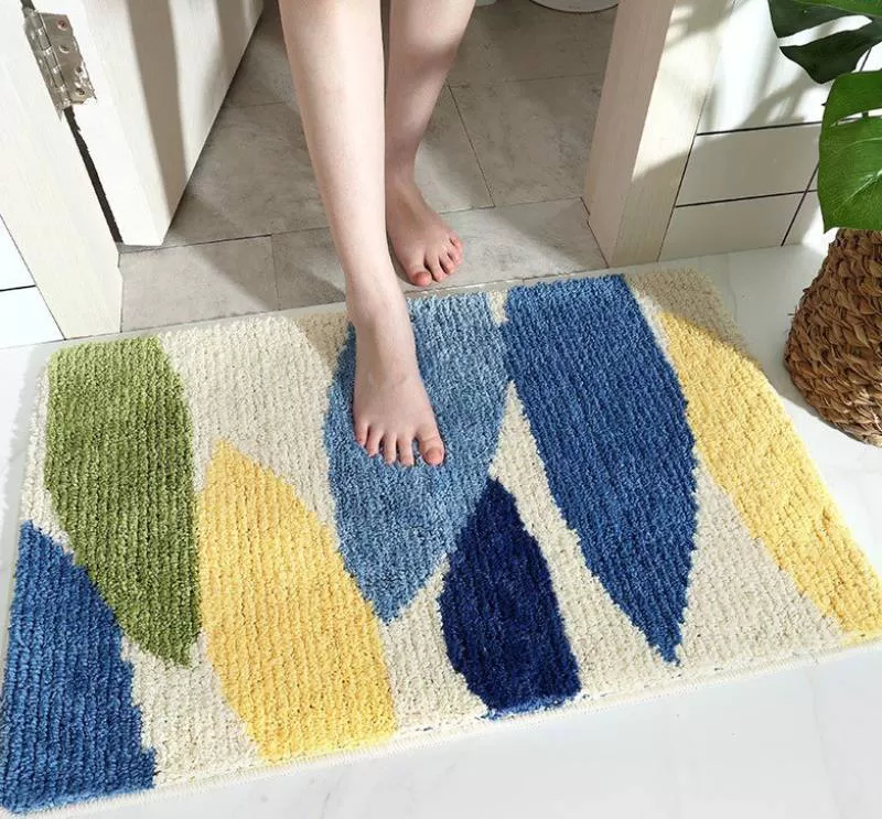 Thảm Chùi Chân Cotton Len Phối Màu Xanh Vàng 