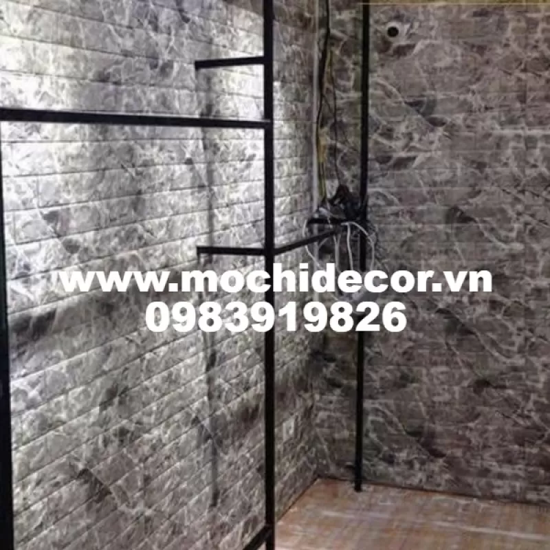 Xốp Dán Tường 3D Vân Giả Đá Đen 