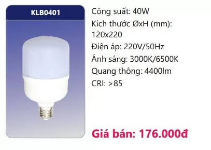 Bóng LED thân nhôm bọc nhựa dẫn nhiệt KLB0401 
