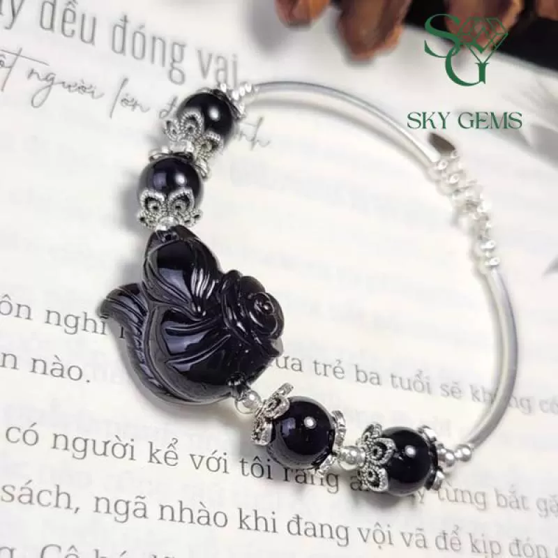 Vòng Tay Hồ Ly Thạch Anh Đen Mix Bạc 