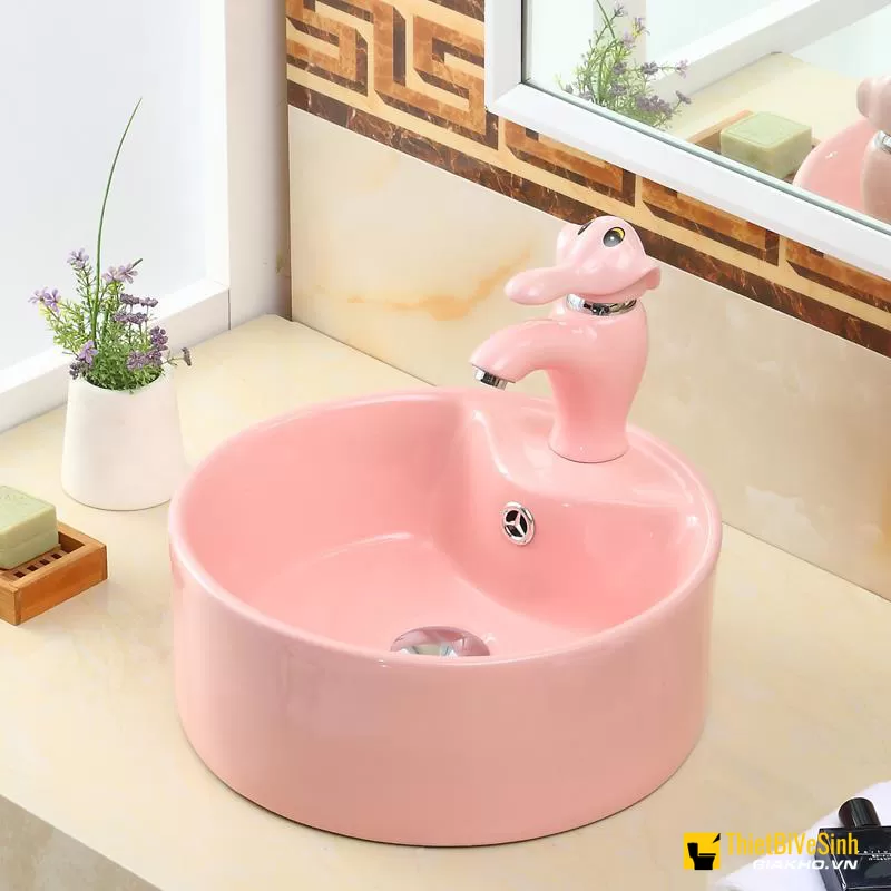 Chậu Lavabo Đặt Bàn Trẻ Em Màu Hồng Navier NV-346H