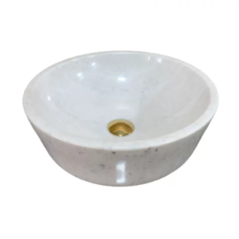 Chậu Lavabo Đá Tự Nhiên Trắng Sữa Dáng Tròn Dày Cao Cấp Navier NV-BST91 