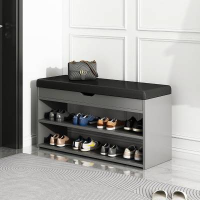 Tủ Giày Dép Gỗ MDF Màu Xám Có Nệm Tiện Lợi