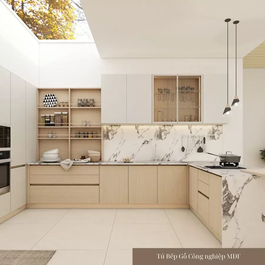 Tủ Bếp Chữ L Gỗ Công Nghiệp Đẹp Sang Trọng Hiện Đại