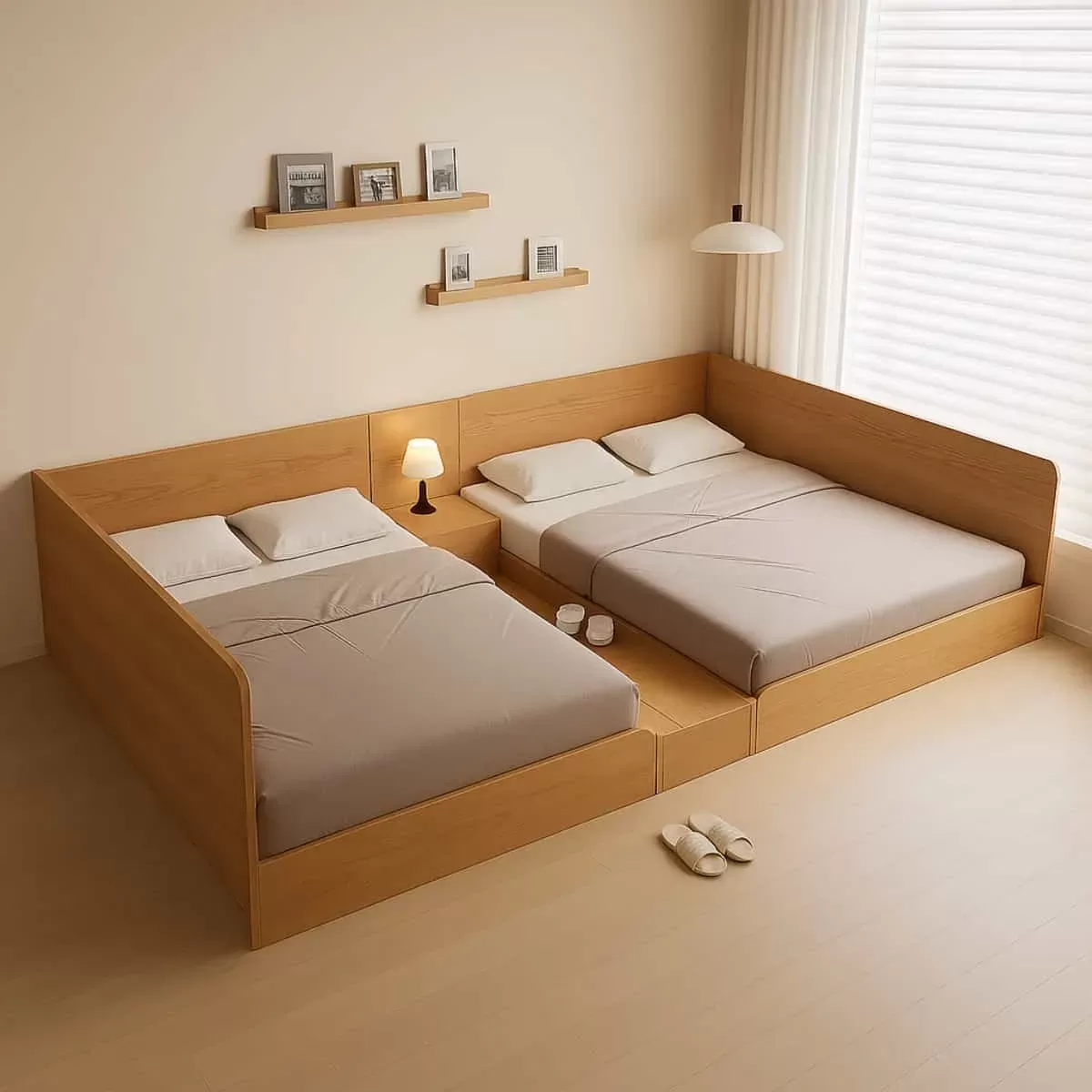 Giường 2 Người Riêng Biệt Gỗ Công Nghiệp Thiết Kế Hiện Đại