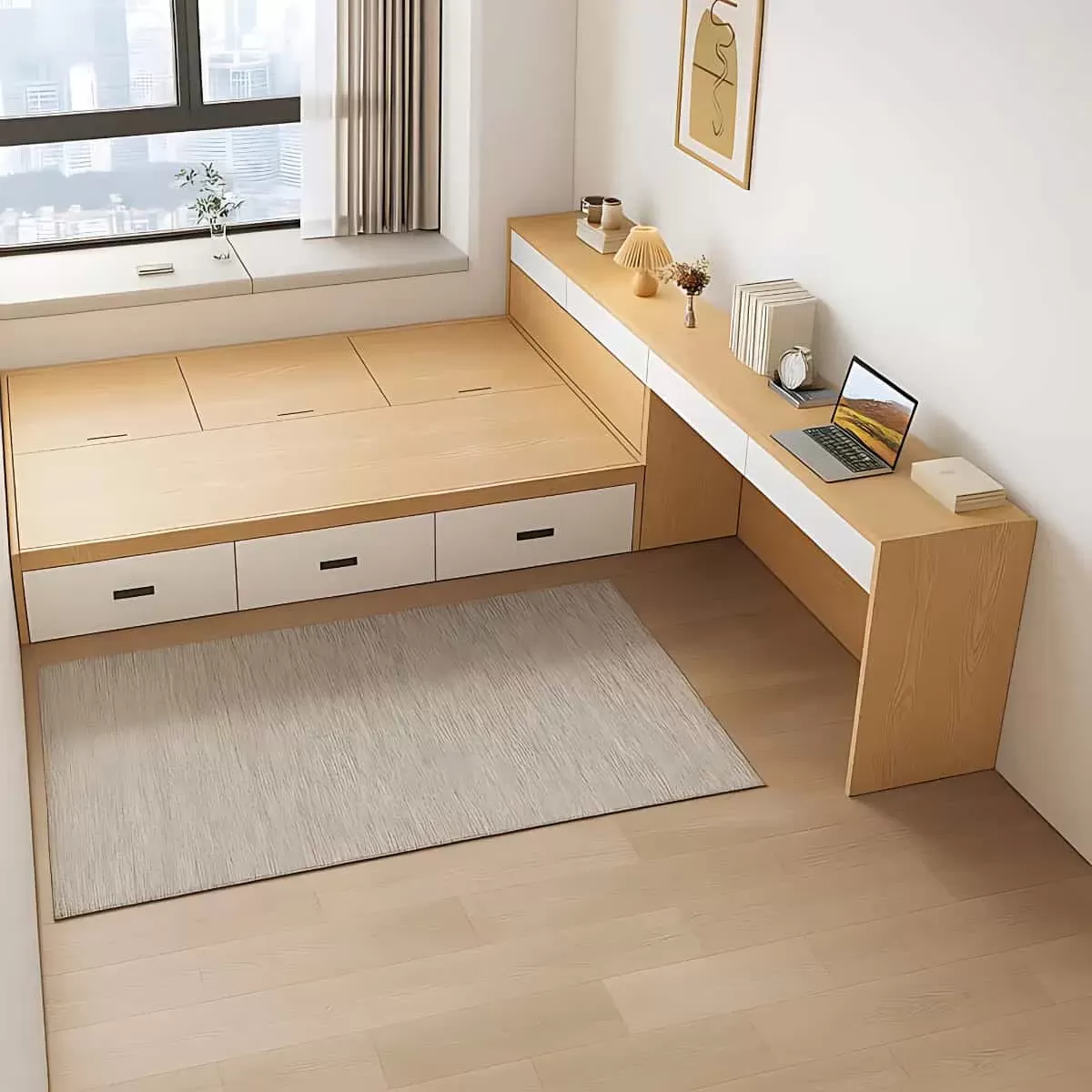 Giường Ngủ Kết Hợp Bàn Làm Việc Gỗ Công Nghiệp Hiện Đại