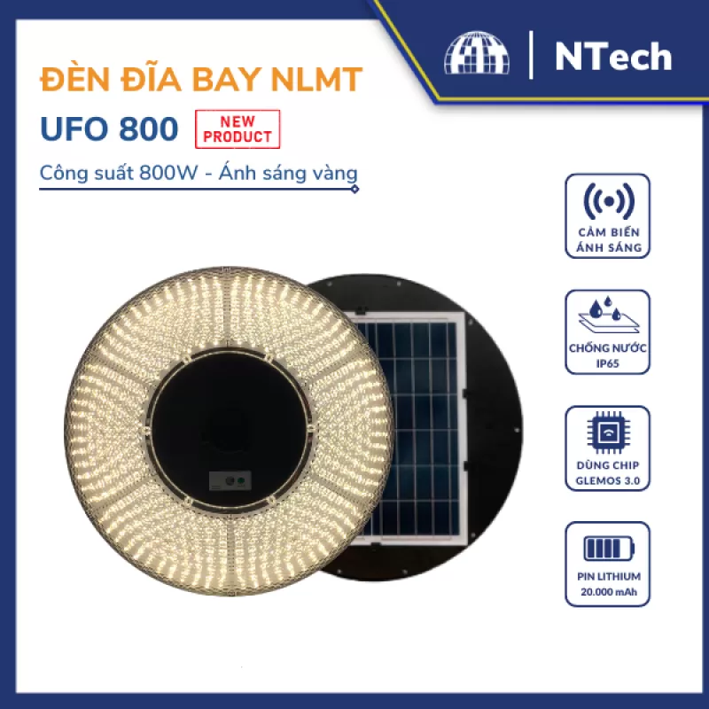 Đèn UFO800 – Đèn đĩa bay năng lượng mặt trời 800w sáng vàng