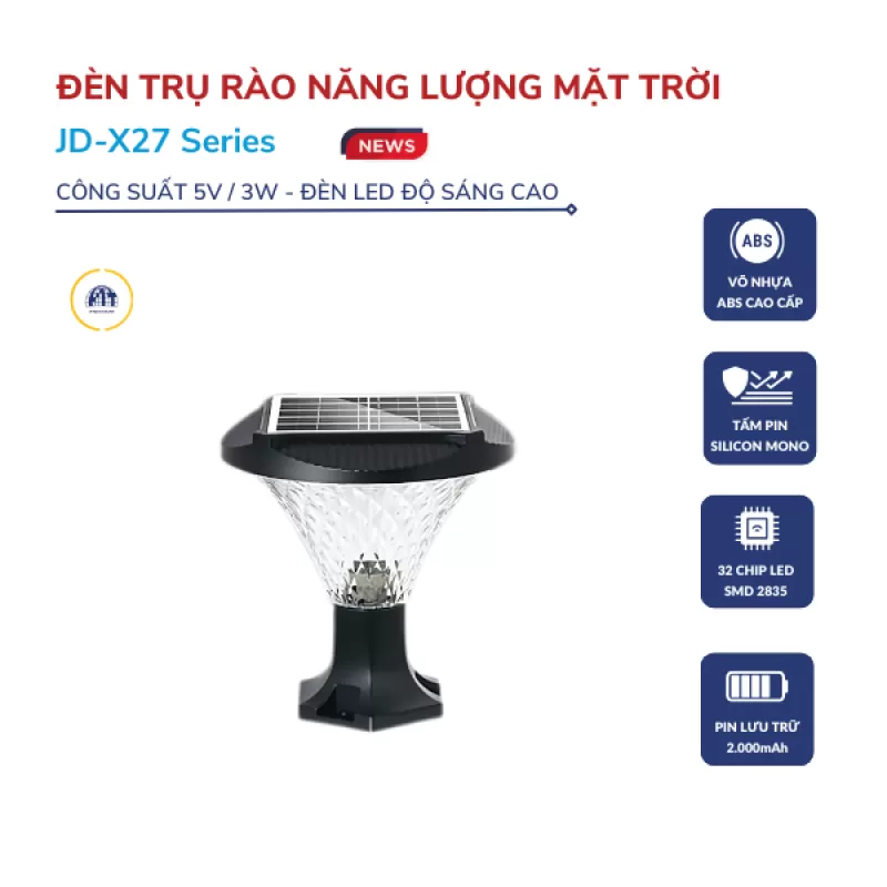 Đèn cổng hàng rào năng lượng mặt trời JD-X27