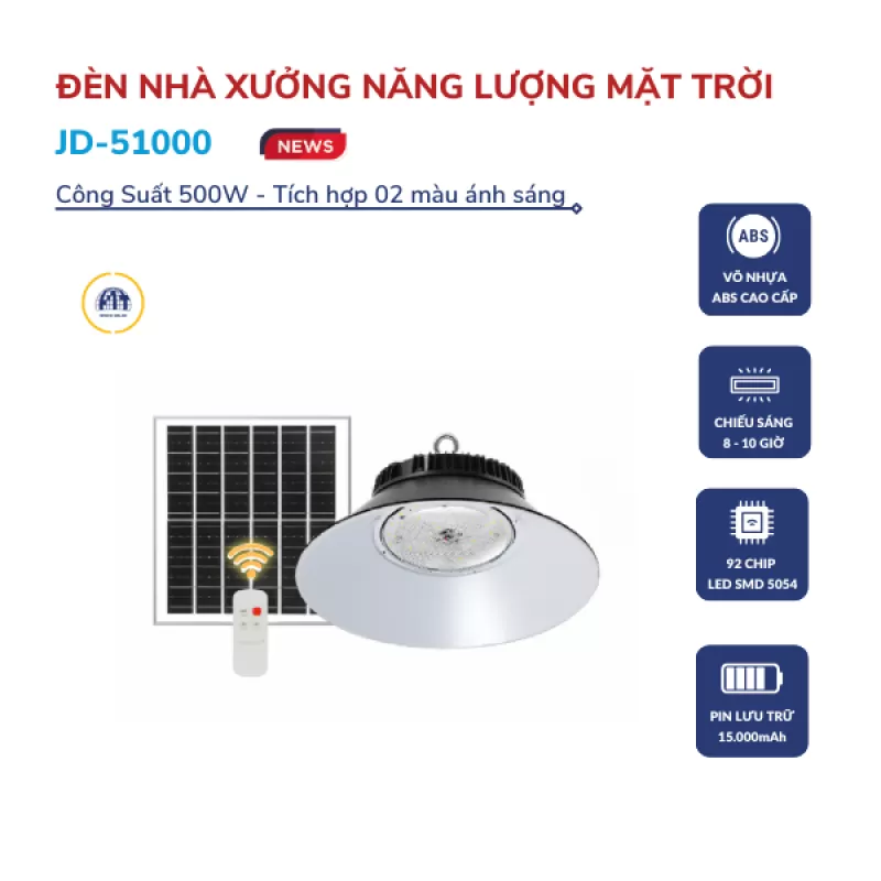 Đèn nhà xưởng năng lượng mặt trời 500w JD-51000