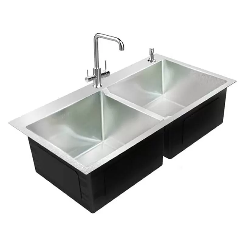 Chậu rửa bát inox 201 Sơn Hà Handmade 2 hố cân HM.X.2C.82.2.2 (820x450x215mm)