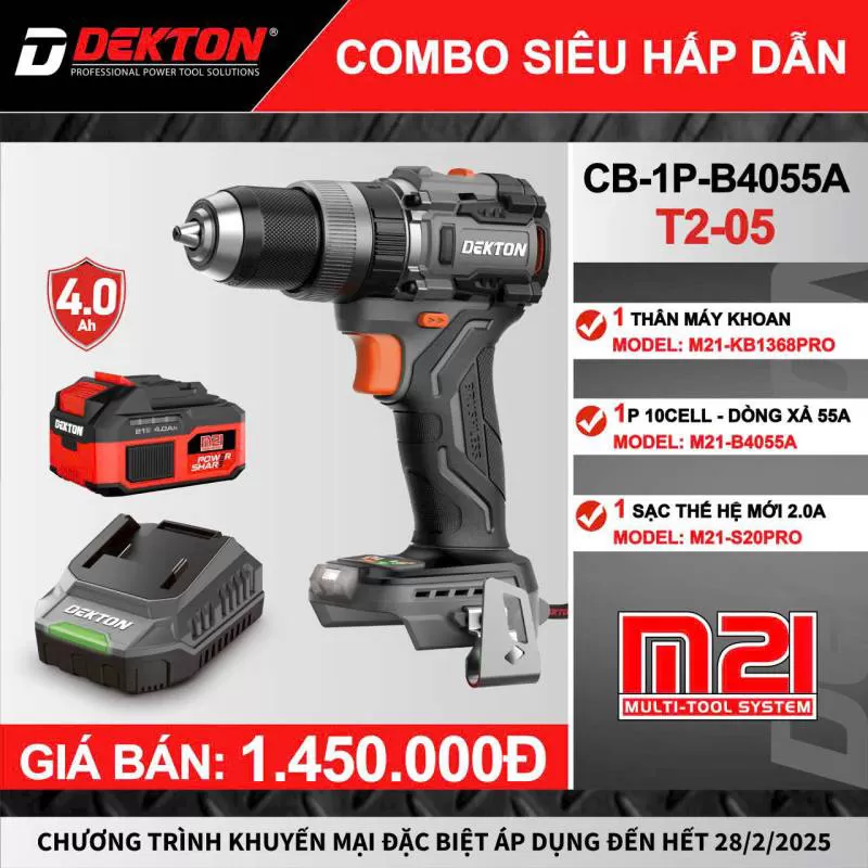 Bộ Máy Khoan Pin Dùng Gia Đình Dekton M21-KB1368PRO