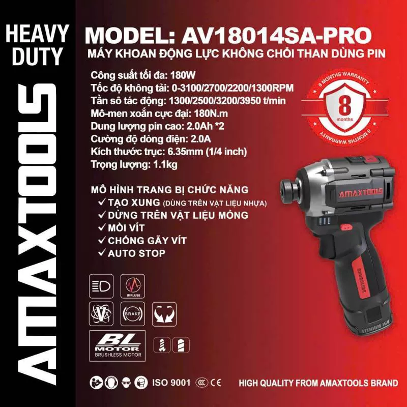 Máy khoan động lực không chổi than Amaxtools AV18014SA-PRO