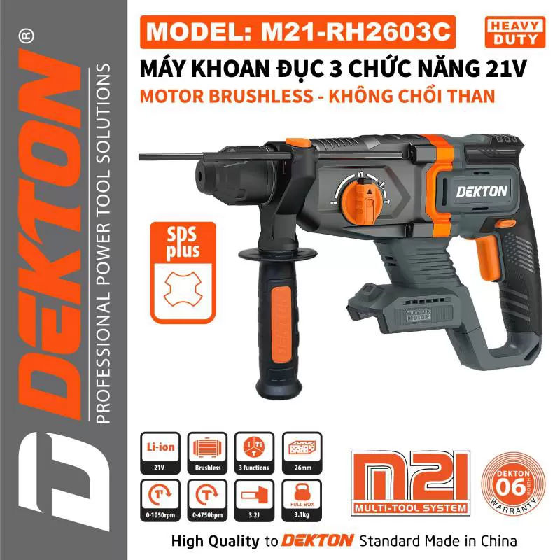 Máy khoan đục 3 chức năng dùng pin 21V DEKTON M21-RH2603XC