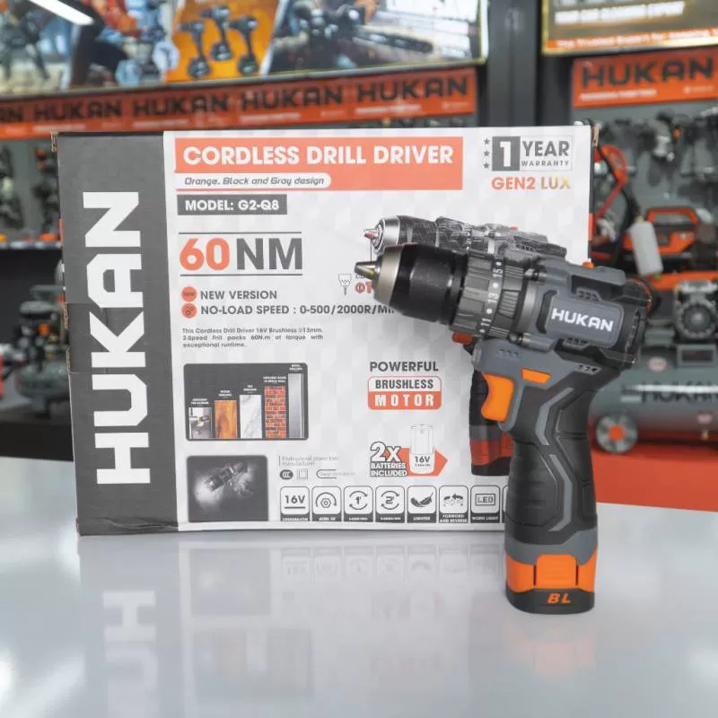 Máy khoan pin HUKAN G2-Q8, Không chổi than 60Nm 3 Chức năng 13mm Có khóa trục 20 cấp trượt
