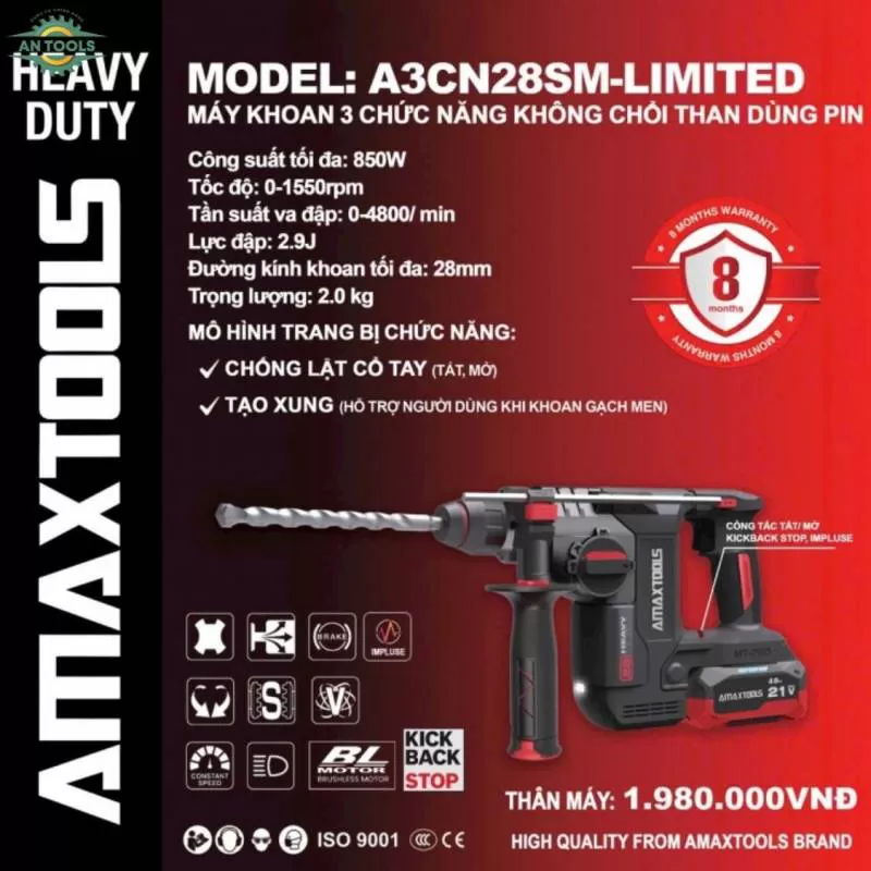 Máy khoan bê tông Pin Amaxtools A3CN28SM LIMITED – ANTOOLS