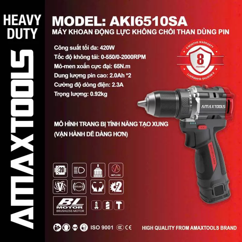 Máy khoan động lực không chổi than dùng pin Amaxtools AKI6510SA-PRO