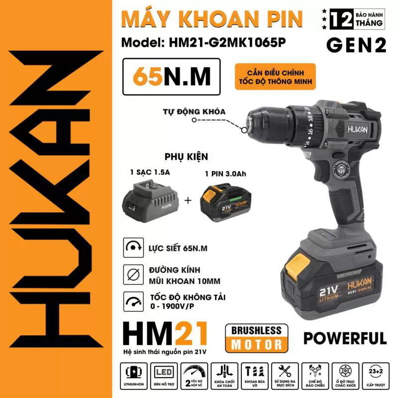 Máy khoan 10MM (GEN 2) HUKAN HM21-G2MK1065P | AN TOOLS