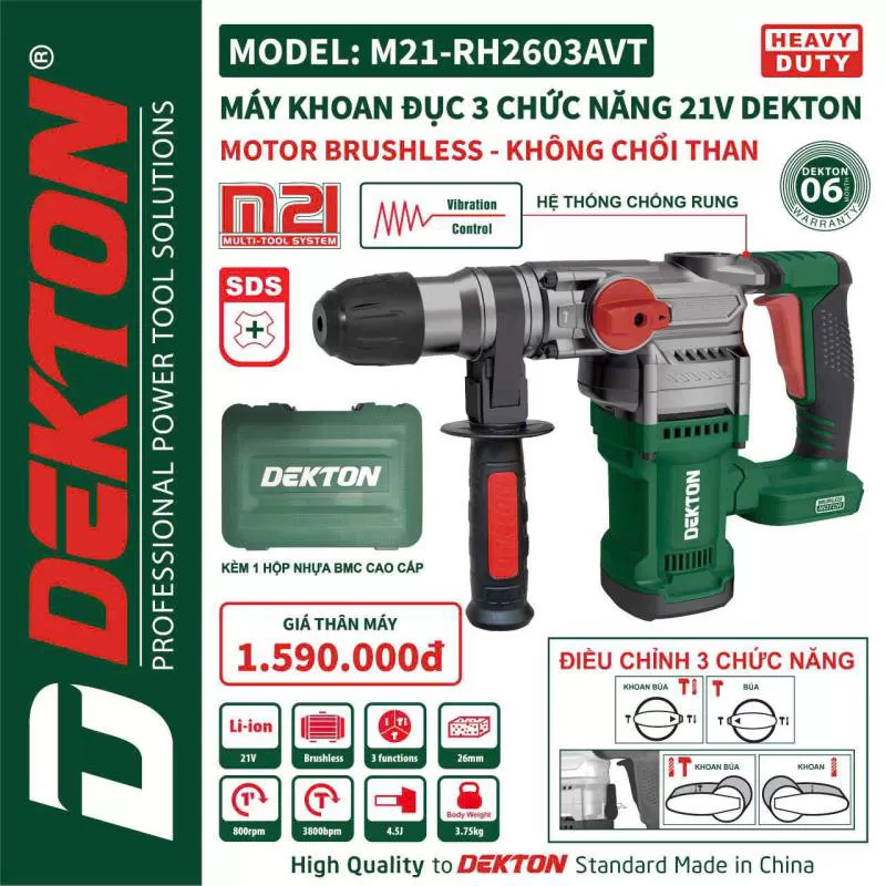 Máy khoan đục bê tông 3 chức năng DEKTON M21-RH2603AVT