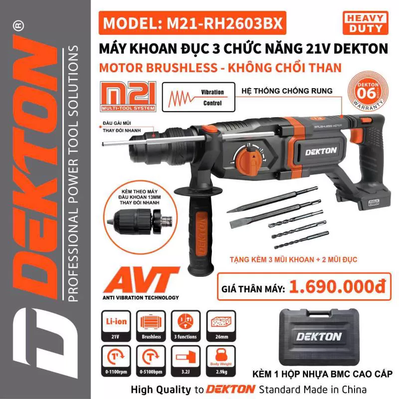 Máy khoan đục bê tông 3 chức năng DEKTON M21-RH2603BX