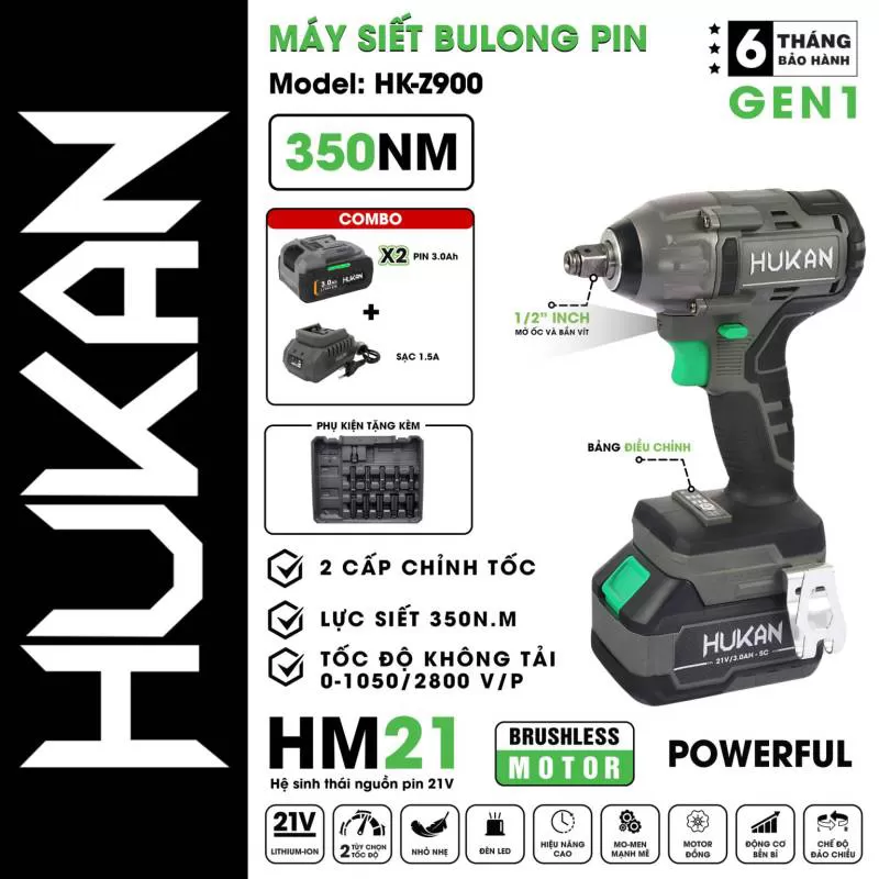 Máy siết bulong 2 đầu trong 1 HUKAN HK-Z900