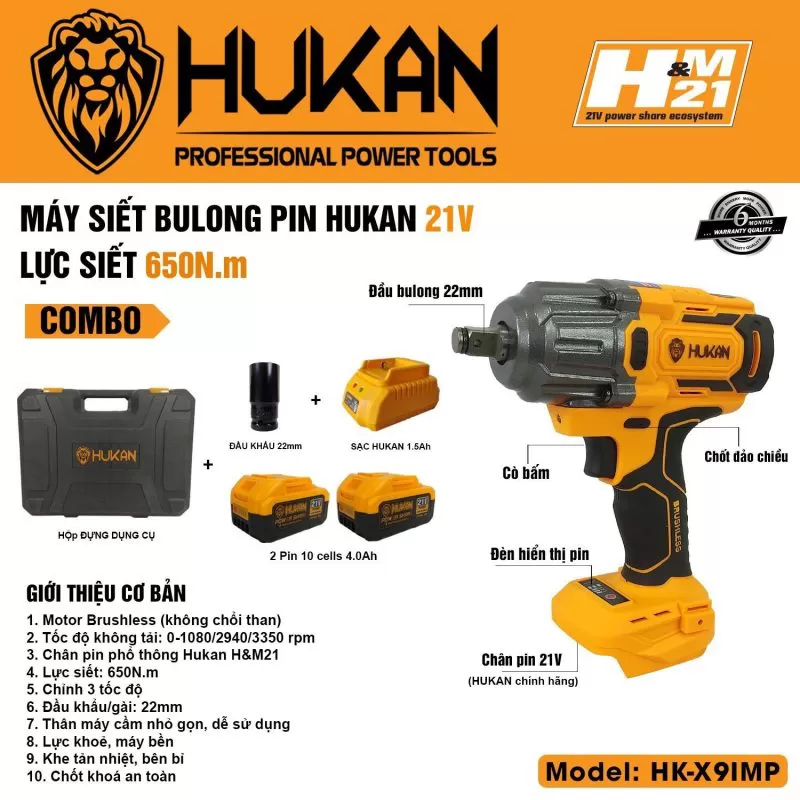 Bộ máy siết bulong HUKAN dùng pin HK-X9IMP