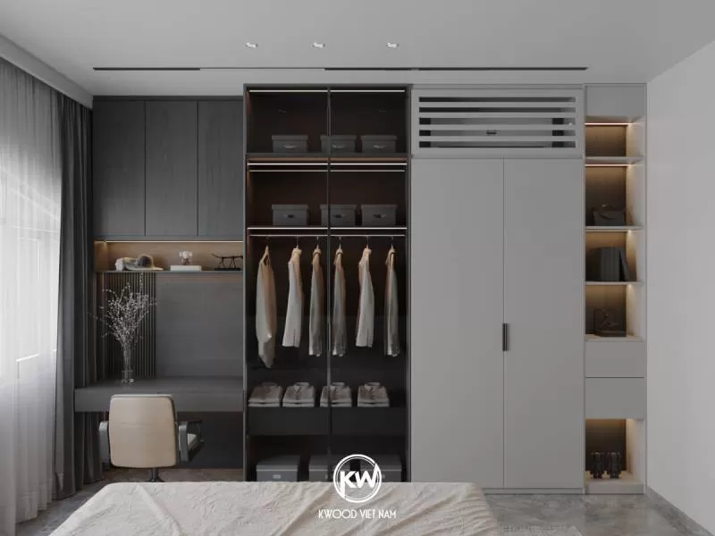 Tủ quần áo cánh kính kết hợp cánh gỗ công nghiệp – TQA42