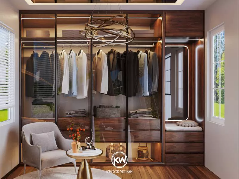 Tủ quần áo cánh kính khung gỗ hiện đại – TQA35
