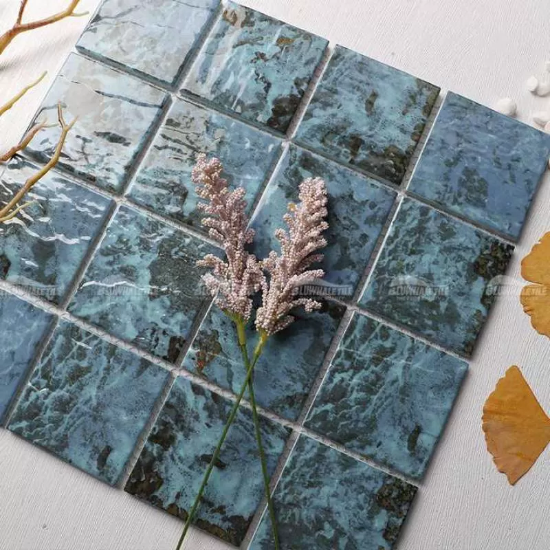 Wholesale Factory Price 73x73mm Square Ripple Pattern Surface Inkjet Printed Porcelain Mosaic Tile for Swimming Pool Bathroom
