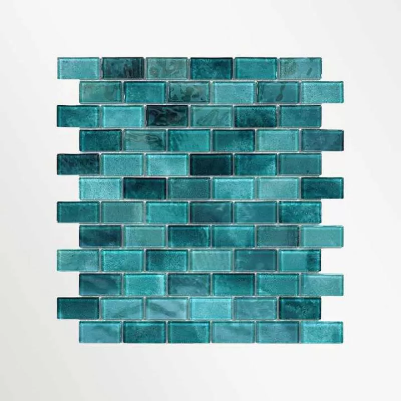 Mosaic Factory Bathroom Swimming Pool Design 23*48mm Brickbond Galaxy Sea Green Crystal Glass Mosaic Pool Tile